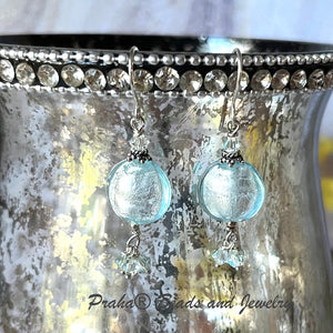 Murano Glass Light Blue Coin Earrings in Sterling Silver