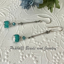 Load image into Gallery viewer, Czech Glass Caribbean Blue Cathedral Earrings in Sterling Silver
