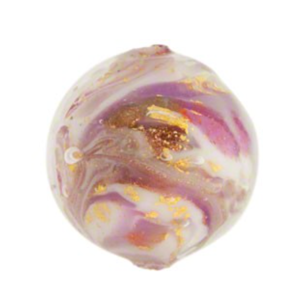 Murano Violet Marbled with Gold Foil Round Glass, 12MM
