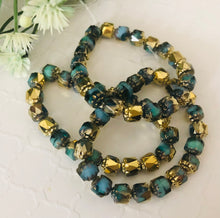 Load image into Gallery viewer, Czech Glass Cathedral Sky Blue and Tea Green with a Gold Finish, 6MM
