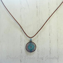 Load image into Gallery viewer, Czech Glass Light Blue Sun Bohemian Drop Necklace on Leather Cord
