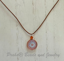 Load image into Gallery viewer, Czech Glass Orange Sun Bohemian Drop Necklace on Leather Cord
