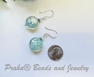 Murano Glass Light Blue Puffed Coin Earrings in Sterling Silver