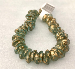 "Antiqued" Mushroom Beads in Vintage Green/Gold, Czech 6MM
