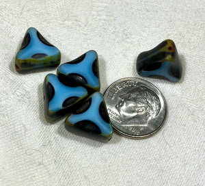 Czech Glass 12MM Triangle Blue/Black/Bronze