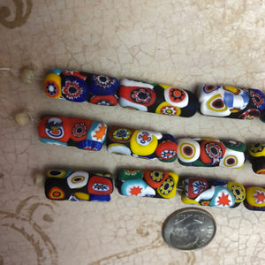 Murano Millefiori Multi-Color Tube Beads, 18MM
