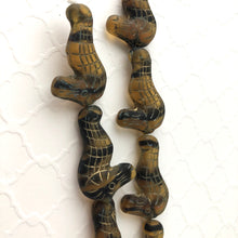 Load image into Gallery viewer, Czech Glass Sea Horse Beads, Amber and Black, 28MM
