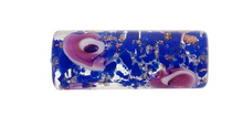 Load image into Gallery viewer, Murano Glass Cobalt Blue Tube Bead with Pink Flowers, 22MM
