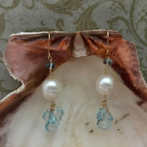 Swiss Blue Topaz and Pearl Earrings in 14K Gold Fill
