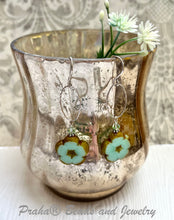Load image into Gallery viewer, Czech Glass Pale Green Flower Earrings in Sterling Silver
