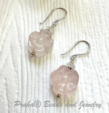 Load image into Gallery viewer, Carved Rose Quartz Flower Earrings in Sterling Silver
