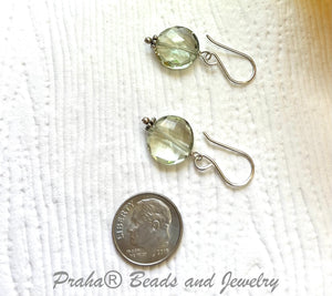 Light Green Amethyst Earrings in Sterling Silver