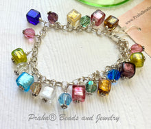 Load image into Gallery viewer, Venetian Foil Cube and Swarovski Crystal Charm Bracelet in Sterling Silver
