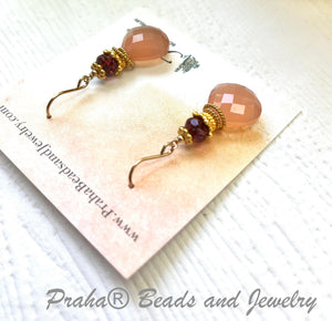 Large Pink Chalcedony Briollet Earrings in 14K Gold Fill