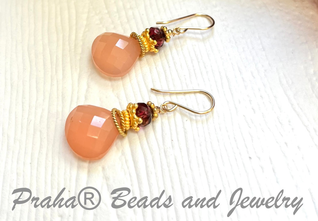 Large Pink Chalcedony Briollet Earrings in 14K Gold Fill