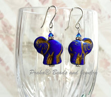 Load image into Gallery viewer, Czech Glass Blue Elephant Earrings in Sterling Silver
