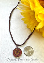 Load image into Gallery viewer, Czech Glass Burnt Orange Sun Bohemian Drop Necklace on Silk Cord
