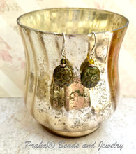 Load image into Gallery viewer, Czech &quot;Rustic&quot; Green Glass Oval Earrings in Sterling Silver
