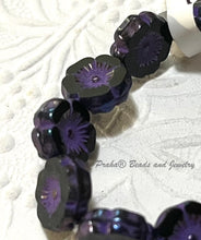 Load image into Gallery viewer, Czech Hibiscus Flower Eggplant with Iris Finish and Purple Wash, 9 MM
