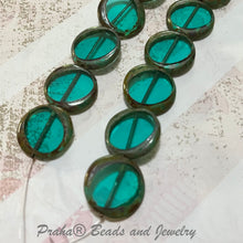 Load image into Gallery viewer, Czech Caribbean Green/Copper Coin Beads, Czech 16MM
