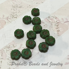 Load image into Gallery viewer, Czech Hibiscus Dark Green with Red Finish Glass Bead, 7 MM
