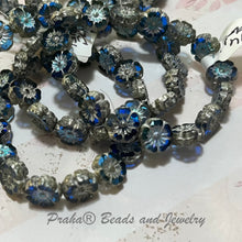 Load image into Gallery viewer, Czech Hibiscus Flower Sapphire and Sky Blue with Silver AB Finish, 9 MM
