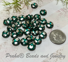 Load image into Gallery viewer, Czech Puffy Green and Silver Coin Glass Beads, 8MM
