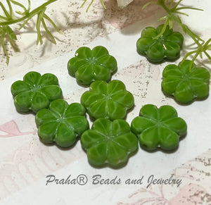 Czech Flat Green Flower Glass Beads 17MM