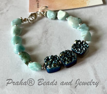 Load image into Gallery viewer, Larimar and Bright Blue Druzy Quartz Bracelet in Sterling Silver
