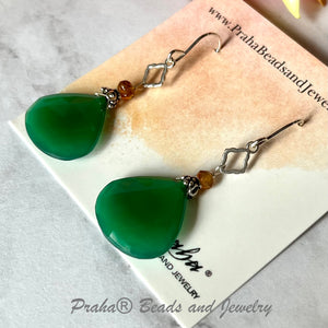 Huge Green Onyx and Citrine Earrings in Sterling Silver