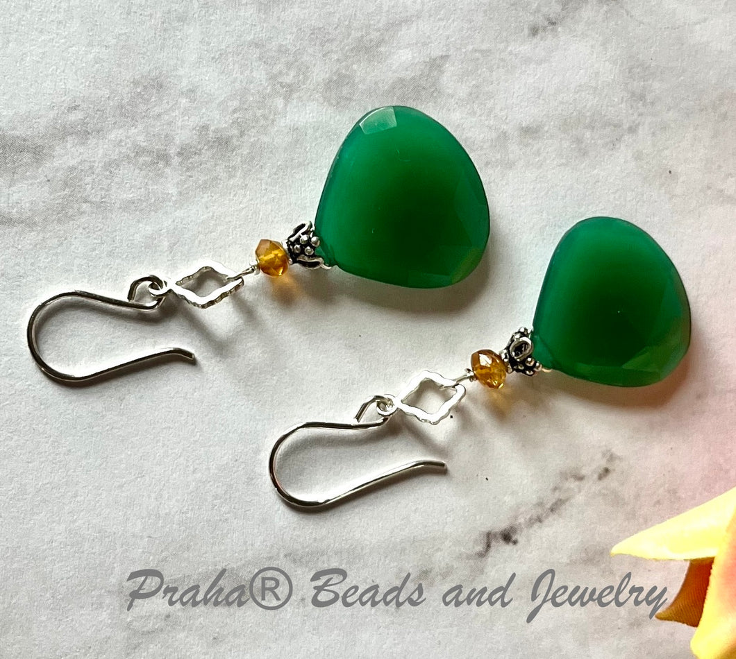 Huge Green Onyx and Citrine Earrings in Sterling Silver