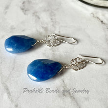 Load image into Gallery viewer, Huge Denim Blue Quartz Earrings in Sterling Silver
