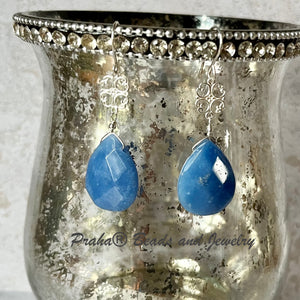 Huge Denim Blue Quartz Earrings in Sterling Silver
