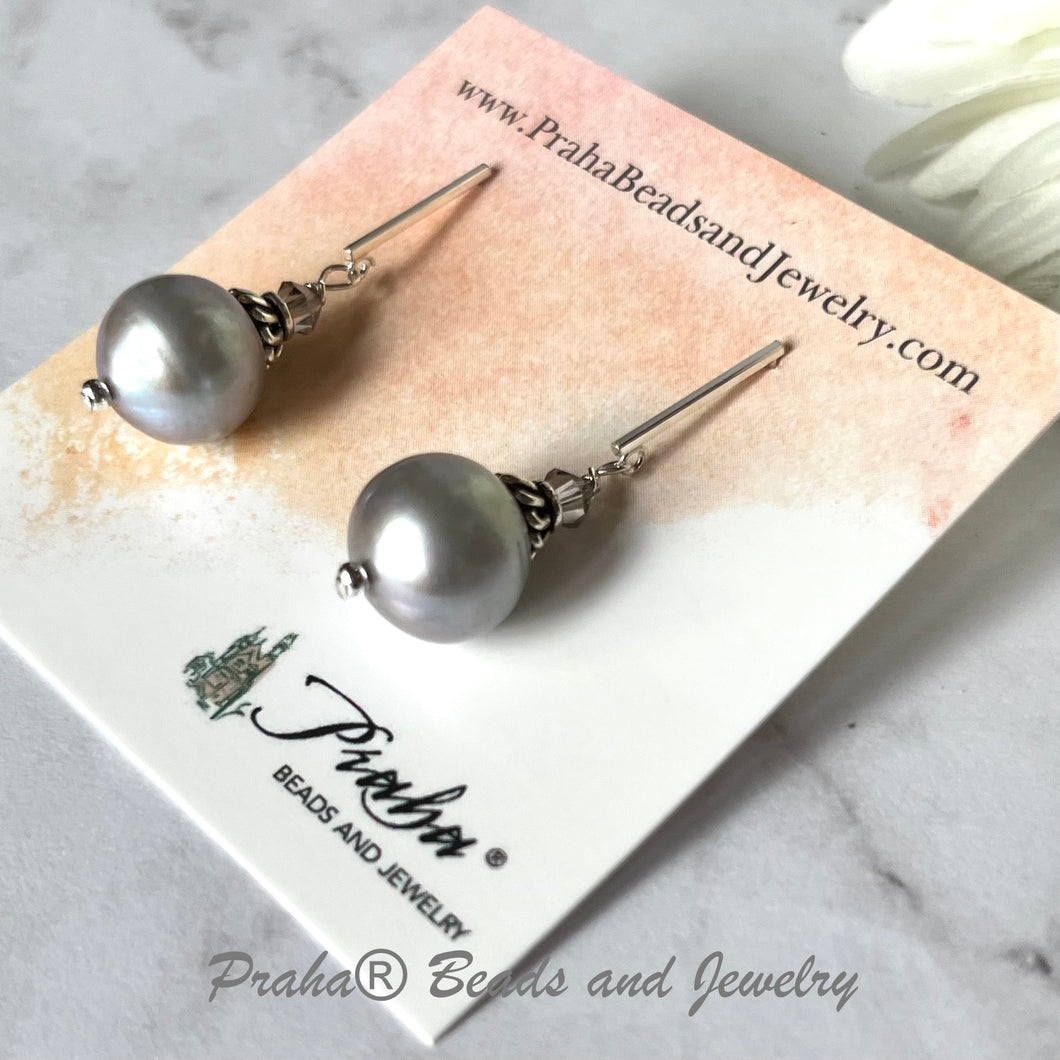 Huge Grey Freshwater Pearl Earrings in Sterling Silver
