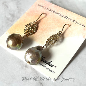 Bronze Baroque Freshwater Pearl Earrings in 24K Vermeil