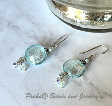 Load image into Gallery viewer, Murano Glass Light Blue Coin Earrings in Sterling Silver
