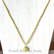 Load image into Gallery viewer, Czech Green Glass and Gold Foil Drop Necklace on Silk Cord
