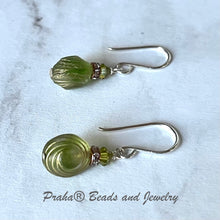 Load image into Gallery viewer, Czech Glass Green and Gold Saturn Earrings in Sterling Silver
