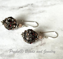 Load image into Gallery viewer, Swarovski Crystal Filigree Encrusted Brown and Light Peach Earrings in Sterling Silver
