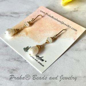 Freshwater Pearl and Moonstone Earrings in 24K Vermeil