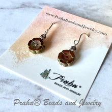 Load image into Gallery viewer, Czech Glass &quot;Amber&quot; Flower Earrings in Sterling Silver
