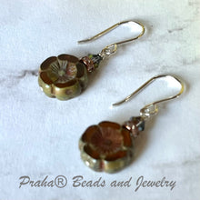 Load image into Gallery viewer, Czech Glass &quot;Amber&quot; Flower Earrings in Sterling Silver
