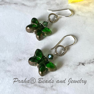 Czech Glass Green and Bronze Butterfly Earrings