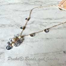 Load image into Gallery viewer, Blue Sapphire and Freshwater Pearl Drop Necklace in 14K Gold Fill
