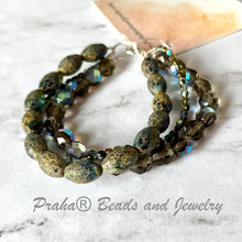 Load image into Gallery viewer, Czech Glass Multi-Strand Bracelet of Sapphire Blue, Gray and Bronze in Sterling Silver
