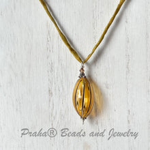Load image into Gallery viewer, Light Orange and Black Murano Glass Pendant on Silk Cord
