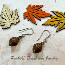 Load image into Gallery viewer, Czech Glass Chestnut Brown Acorn Earrings in Sterling Silver
