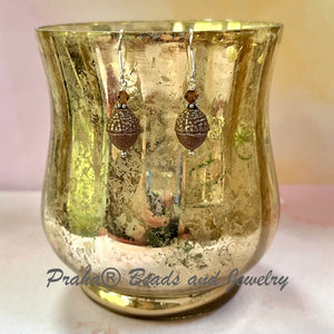 Czech Glass Chestnut Brown Acorn Earrings in Sterling Silver