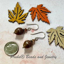 Load image into Gallery viewer, Czech Glass Chestnut Brown Acorn Earrings in Sterling Silver
