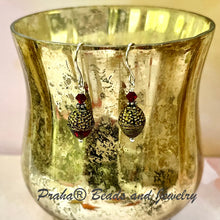 Load image into Gallery viewer, Czech Glass Red Acorn Earrings in Sterling Silver
